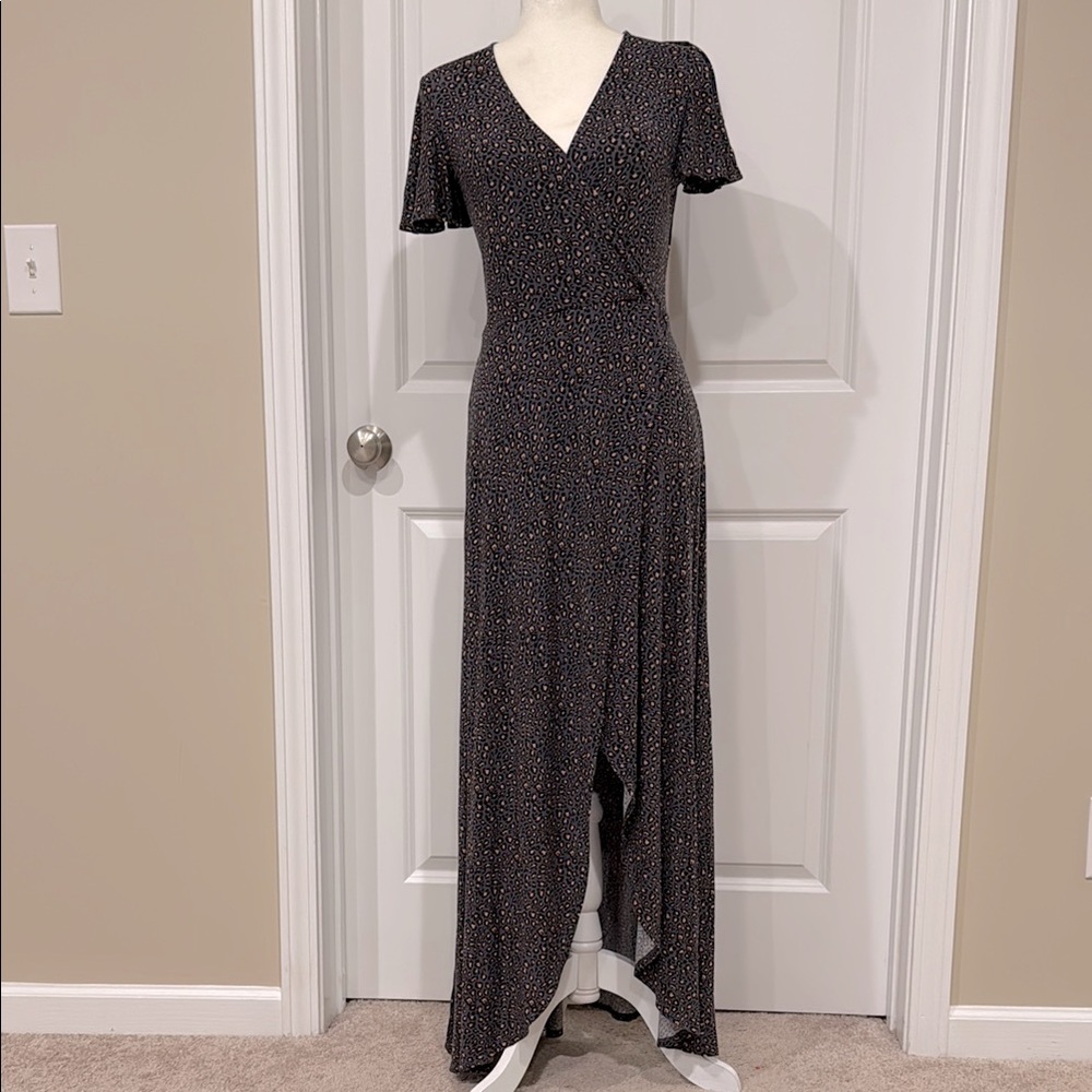 Express Animal Print High Low Sheath Dress V-Neck